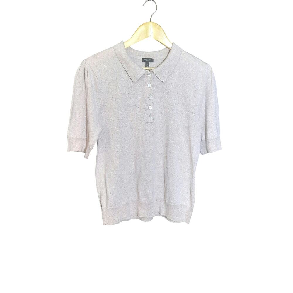 Talbots Womens Beige Gold Metalic Fleck Short Sleeve Polo Shirt Size XL